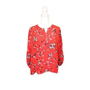 Gerard Darel Red Floral Print Blouse Womens, Size 46/XL
